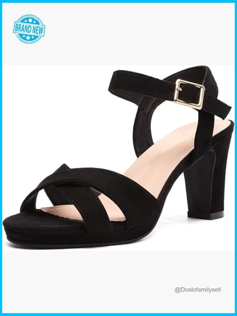 Chunky Heels Open Toe Ankle Strap Sparkly Pump Sandals